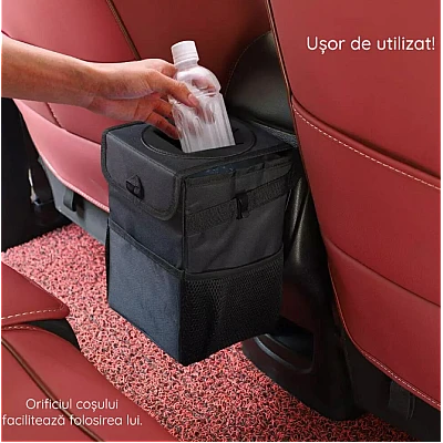 Cos de gunoi auto pliabil cu buzunare de depozitare Negru Cos de gunoi auto pliabil cu buzunare de depozitare Negru