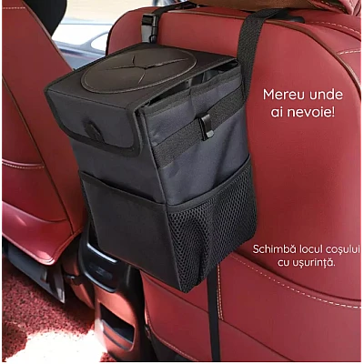 Cos de gunoi auto pliabil cu buzunare de depozitare Negru Cos de gunoi auto pliabil cu buzunare de depozitare Negru