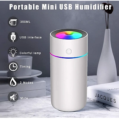 Mini umidificator portabil silentios cu 7 culori LED 320ml Alb Mini umidificator portabil silentios cu 7 culori LED 320ml Alb