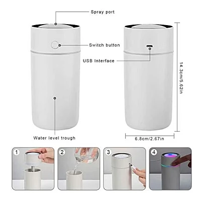 Mini umidificator portabil silentios cu 7 culori LED 320ml Alb Mini umidificator portabil silentios cu 7 culori LED 320ml Alb