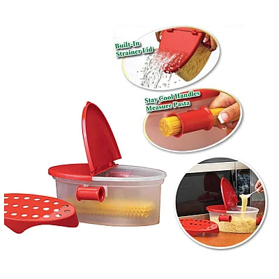 Caserola cu strecuratoare pentru preparare paste la microunde Caserola cu strecuratoare pentru preparare paste la microunde