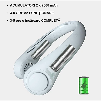 Ventilator pentru gat cu 3 trepte de viteza reincarcabil