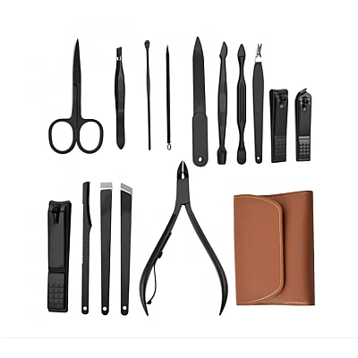 Set 16 piese MANICHIURA profesionala otel negru mat 1 Set 16 piese MANICHIURA profesionala otel negru mat 1