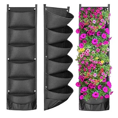 Jardiniera verticala neagra cu 6 buzunare material textil Jardiniera verticala neagra cu 6 buzunare material textil