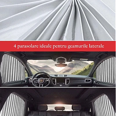 Set 4 parasolare retractabile auto geamuri laterale fata-spate GRI Set 4 parasolare retractabile auto geamuri laterale fata-spate GRI