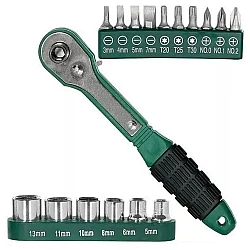 Cheie  8 piese tip clichet  maner VERDE  (10 biti si 6 tubulare 1/4 ) multifunctionala 