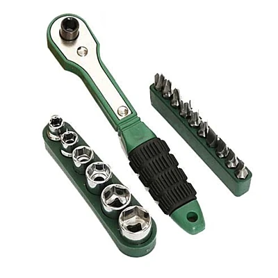 Cheie  8 piese tip clichet  maner VERDE  (10 biti si 6 tubulare 1/4 ) multifunctionala