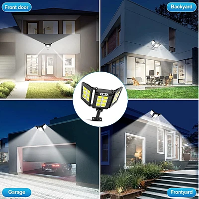 Lampa solara 30w tripla de perete cu senzor de lumina si miscare cu telecomanda Lampa solara 30w tripla de perete cu senzor de lumina si miscare cu telecomanda