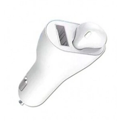 Incarcator auto cu casca wireless inclusa conectare bluetooth Alb Incarcator auto cu casca wireless inclusa conectare bluetooth Alb