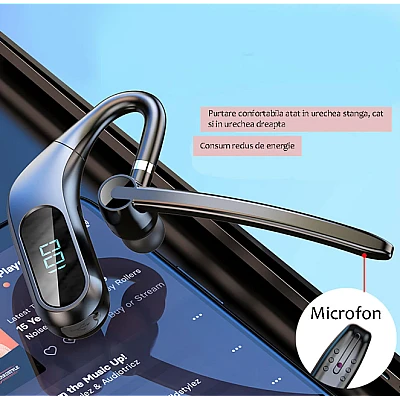 Casca Bluetooth 5.0 Wireless KJ12 Rezistenta la Apa Casca Bluetooth 5.0 Wireless KJ12 Rezistenta la Apa