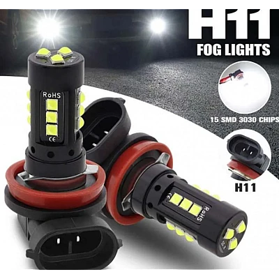 Set 2 becuri auto H11/H8 15 LED putere 80W temperatura 6000K Set 2 becuri auto H11/H8 15 LED putere 80W temperatura 6000K