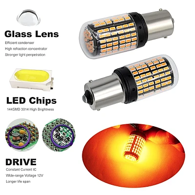 Set 2 Becuri LED semnalizare ORANGE soclu Pw 180 grade LED 1156 led 144 SMD PW21 Set 2 Becuri LED semnalizare ORANGE soclu Pw 180 grade LED 1156 led 144 SMD PW21