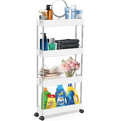 Suport depozitare cu 4 rafturi tip carucior modular pentru baie sau bucatarie Suport depozitare cu 4 rafturi tip carucior modular pentru baie sau bucatarie