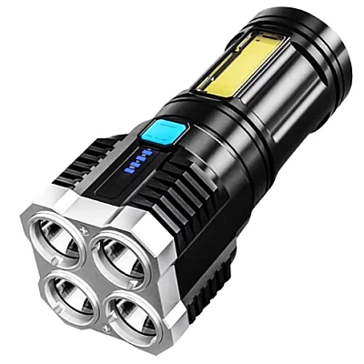 Lanterna cu 4 LED-uri reincarcabila prin USB super-luminoasa raza actiune 300m Lanterna cu 4 LED-uri reincarcabila prin USB super-luminoasa raza actiune 300m