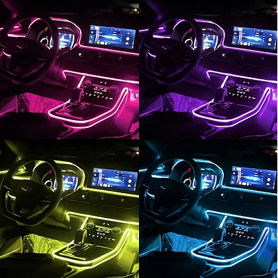 Kit iluminare auto cu 5 benzi fibra optica RGB cu aplicatie bluetooth Kit iluminare auto cu 5 benzi fibra optica RGB cu aplicatie bluetooth