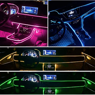 Kit iluminare auto cu 5 benzi fibra optica RGB cu aplicatie bluetooth Kit iluminare auto cu 5 benzi fibra optica RGB cu aplicatie bluetooth