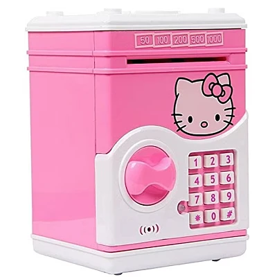 Pusculita pentru copii cu functie ATM cod pin si seif Roz/Alb Hello Kitty Pusculita pentru copii cu functie ATM cod pin si seif Roz/Alb Hello Kitty