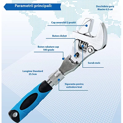 Cheie Universala Ajustabila Articulata si Telescopica cu cap rabatabil 180 grade cu clichet Cheie Universala Ajustabila Articulata si Telescopica cu cap rabatabil 180 grade cu clichet