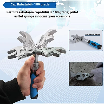 Cheie Universala Ajustabila Articulata si Telescopica cu cap rabatabil 180 grade cu clichet Cheie Universala Ajustabila Articulata si Telescopica cu cap rabatabil 180 grade cu clichet