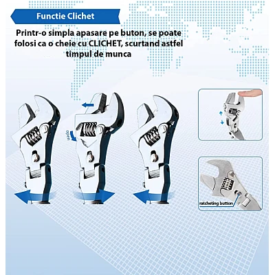 Cheie Universala Ajustabila Articulata si Telescopica cu cap rabatabil 180 grade cu clichet Cheie Universala Ajustabila Articulata si Telescopica cu cap rabatabil 180 grade cu clichet