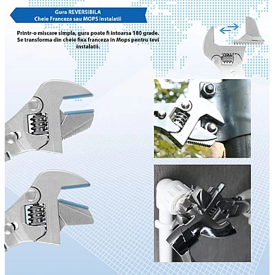 Cheie Universala Ajustabila Articulata si Telescopica cu cap rabatabil 180 grade cu clichet Cheie Universala Ajustabila Articulata si Telescopica cu cap rabatabil 180 grade cu clichet