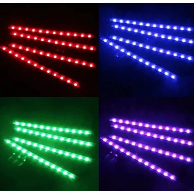 Set 4 benzi 12 LED cu lumina ambientale pentru auto si telecomanda RGB Set 4 benzi 12 LED cu lumina ambientale pentru auto si telecomanda RGB