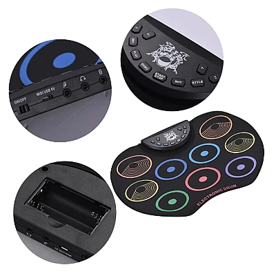 Set Tobe electronice digitale din Silicon cu pedale de picior 9 USB 9 Paduri de tobe colorate Set Tobe electronice digitale din Silicon cu pedale de picior 9 USB 9 Paduri de tobe colorate