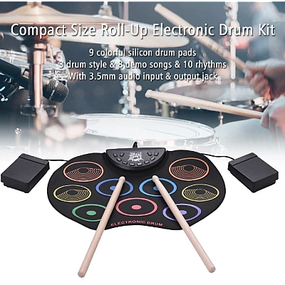 Set Tobe electronice digitale din Silicon cu pedale de picior 9 USB 9 Paduri de tobe colorate Set Tobe electronice digitale din Silicon cu pedale de picior 9 USB 9 Paduri de tobe colorate