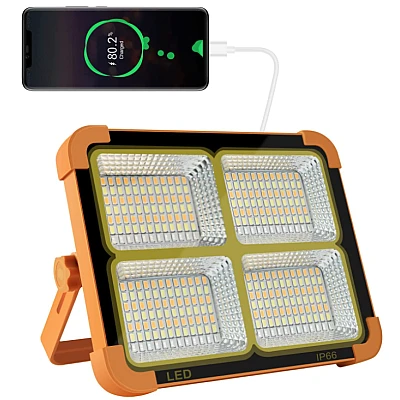 Lampa solara portabila de lucru functie incarcator 336 Leduri reincarcabila 500W temperatura 6500K Portocalie Lampa solara portabila de lucru functie incarcator 336 Leduri reincarcabila 500W temperatura 6500K Portocalie