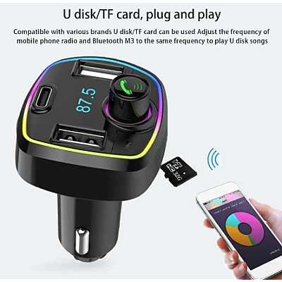 Modulator Transmitator FM cu functie de incarcator auto Usb Bluetooth 5.0 12 24 V M32 Modulator Transmitator FM cu functie de incarcator auto Usb Bluetooth 5.0 12 24 V M32