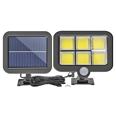 Lampa solara de perete Sl F120 6 x COB LED putere 25W 5000K cu panou solar senzor miscare Neagra Lampa solara de perete Sl F120 6 x COB LED putere 25W 5000K cu panou solar senzor miscare Neagra
