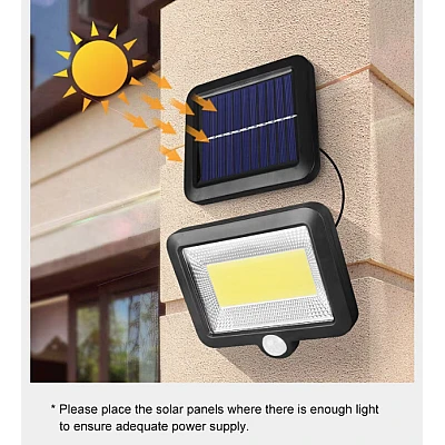 Lampa solara de perete Sl F120 6 x COB LED putere 25W 5000K cu panou solar senzor miscare Neagra Lampa solara de perete Sl F120 6 x COB LED putere 25W 5000K cu panou solar senzor miscare Neagra