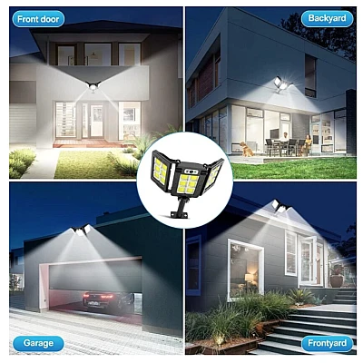 Lampa solara 30w tripla de perete cu senzor de lumina si miscare cu telecomanda IP65 Lampa solara 30w tripla de perete cu senzor de lumina si miscare cu telecomanda IP65