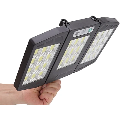 Lampa solara 30w tripla de perete cu senzor de lumina si miscare cu telecomanda IP65 Lampa solara 30w tripla de perete cu senzor de lumina si miscare cu telecomanda IP65