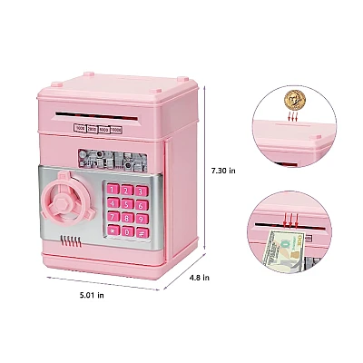 Pusculita interactiva ATM tip Seif pentru copii cu dimensiunea de 19x13x13 cm ROZ Pusculita interactiva ATM tip Seif pentru copii cu dimensiunea de 19x13x13 cm ROZ