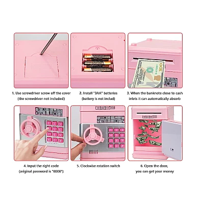 Pusculita interactiva ATM tip Seif pentru copii cu dimensiunea de 19x13x13 cm ROZ Pusculita interactiva ATM tip Seif pentru copii cu dimensiunea de 19x13x13 cm ROZ