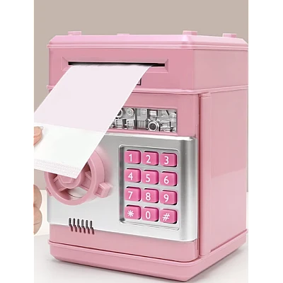 Pusculita interactiva ATM tip Seif pentru copii cu dimensiunea de 19x13x13 cm ROZ Pusculita interactiva ATM tip Seif pentru copii cu dimensiunea de 19x13x13 cm ROZ