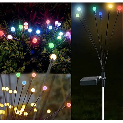 Set 2 Lampi LED decorative de gradina cu 6 bulbi incarcare solara si senzor de miscare cu lumina multicolora Set 2 Lampi LED decorative de gradina cu 6 bulbi incarcare solara si senzor de miscare cu lumina multicolora