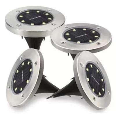 Set 4 Lampi Solare metalice Argintii Disk Lights pentru gradina Set 4 Lampi Solare metalice Argintii Disk Lights pentru gradina