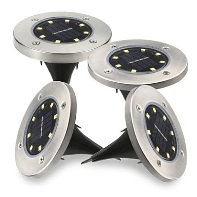 Set 4 Lampi Solare metalice Argintii Disk Lights pentru gradina Set 4 Lampi Solare metalice Argintii Disk Lights pentru gradina