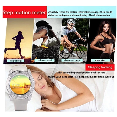 UB Smartwatch V8 HandsFree Bluetooth 3.0 Micro SIM Android Camera 1.3MP Alb