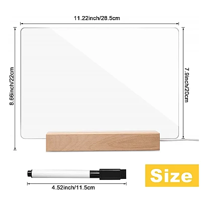 Panou luminos acrilic tip tabla de notite transparenta cu baza din lemn Panou luminos acrilic tip tabla de notite transparenta cu baza din lemn