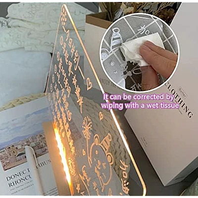 Panou luminos acrilic tip tabla de notite transparenta cu baza din lemn Panou luminos acrilic tip tabla de notite transparenta cu baza din lemn