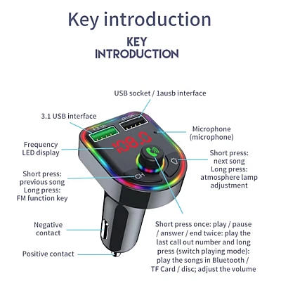 Modulator Mp3 Fm Auto F6 functie Bluetooth cu USB