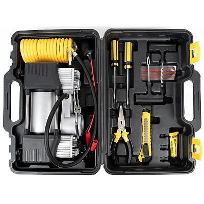 Compresor auto 12V cu trusa completa pentru pene si avarii Compresor auto 12V cu trusa completa pentru pene si avarii