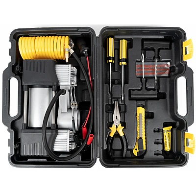 Compresor auto 12V cu trusa completa pentru pene si avarii Compresor auto 12V cu trusa completa pentru pene si avarii