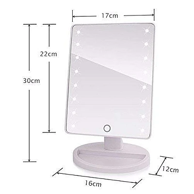 Oglinda pentru machiaj 16 LEDuri ecran tactil cu baza suport bijuterii Usb Alb Oglinda pentru machiaj 16 LEDuri ecran tactil cu baza suport bijuterii Usb Alb