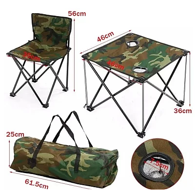 Set 1 Masa cu 2 Scaune Pentru Camping Pliabile Model Army Geanta Inclusa Set 1 Masa cu 2 Scaune Pentru Camping Pliabile Model Army Geanta Inclusa