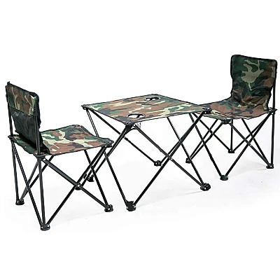 Set 1 Masa cu 2 Scaune Pentru Camping Pliabile Model Army Geanta Inclusa Set 1 Masa cu 2 Scaune Pentru Camping Pliabile Model Army Geanta Inclusa