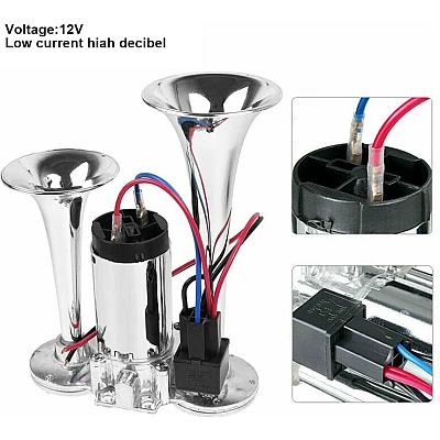 Claxon Chrome SL 1020 cu 2 goarne si compresor putere 12V Claxon Chrome SL 1020 cu 2 goarne si compresor putere 12V